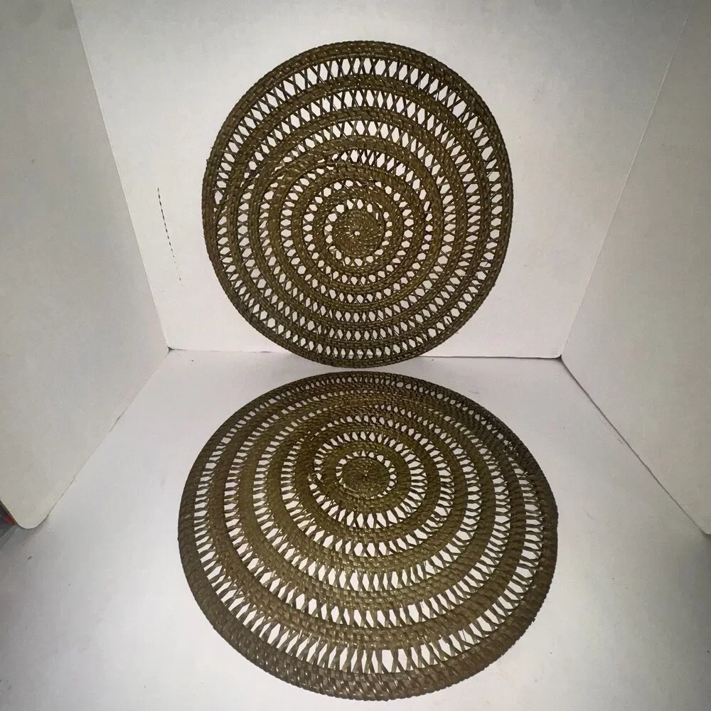 Vintage Woven Rattan Wicker Round Placemats Charger Mats Set of 2 Boho 15”